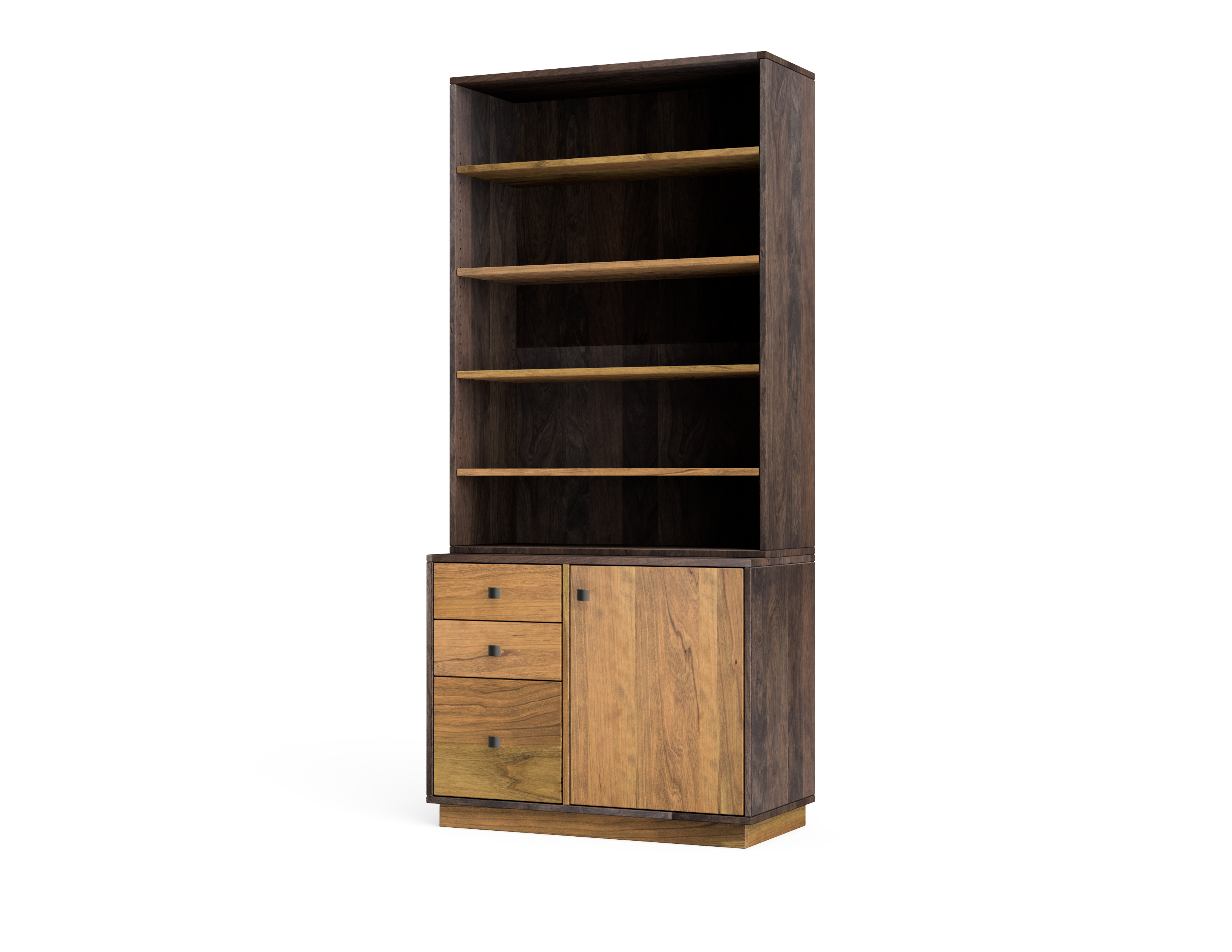 Solid wood bookshelf with drawers and cabinet