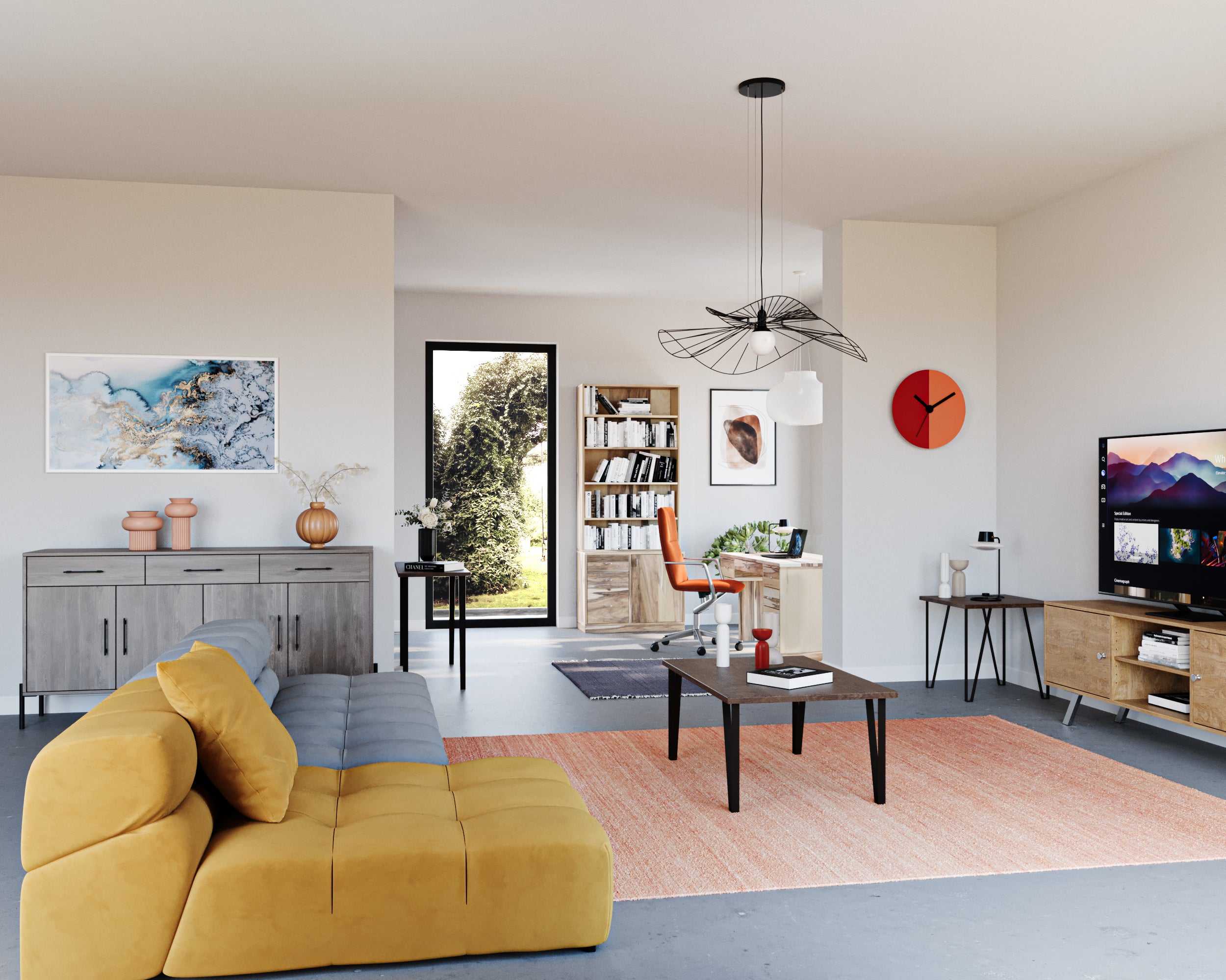 Wood living room furniture with TV stand and cabinet