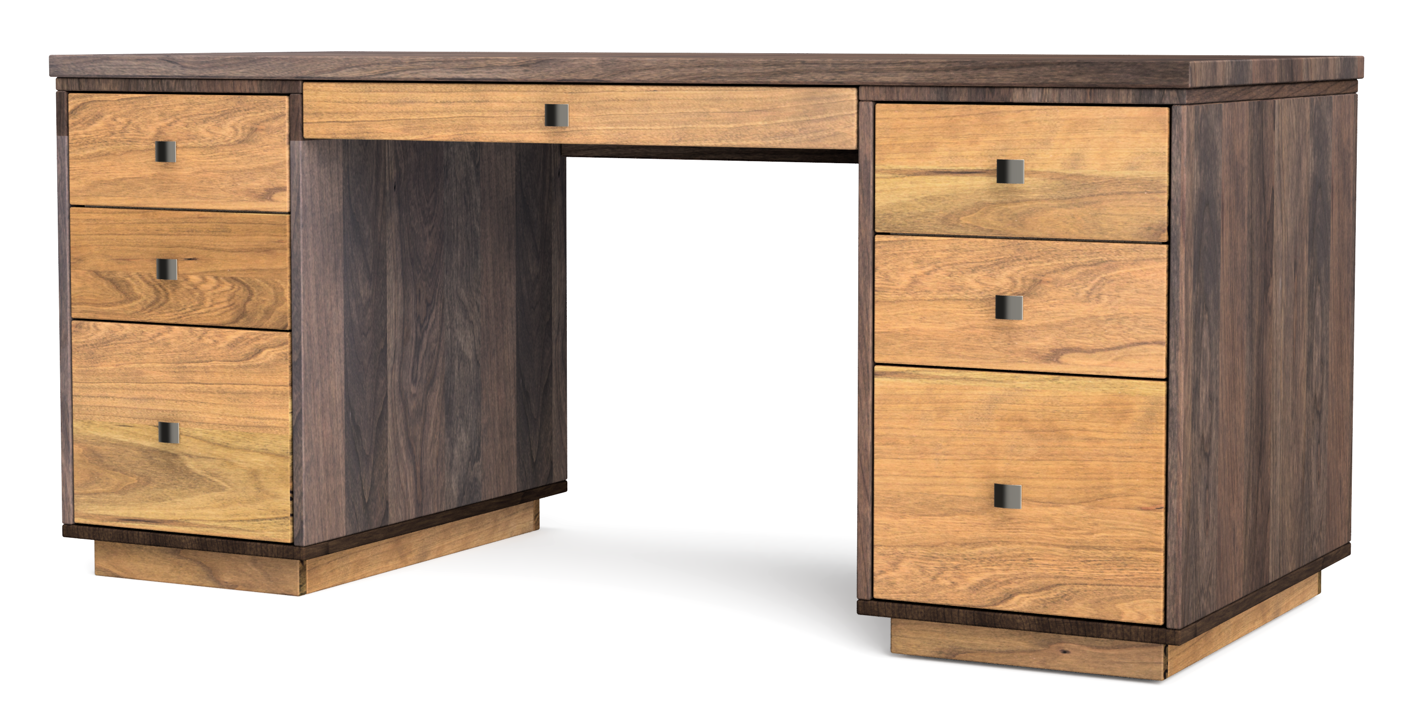 61.25"W x 28"D x 29"H wooden desk with 7 drawers