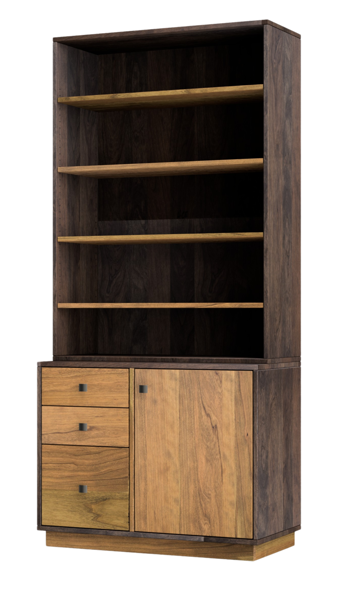 36"W x 18"D x 88"H wooden bookcase credenza with 4 shelves