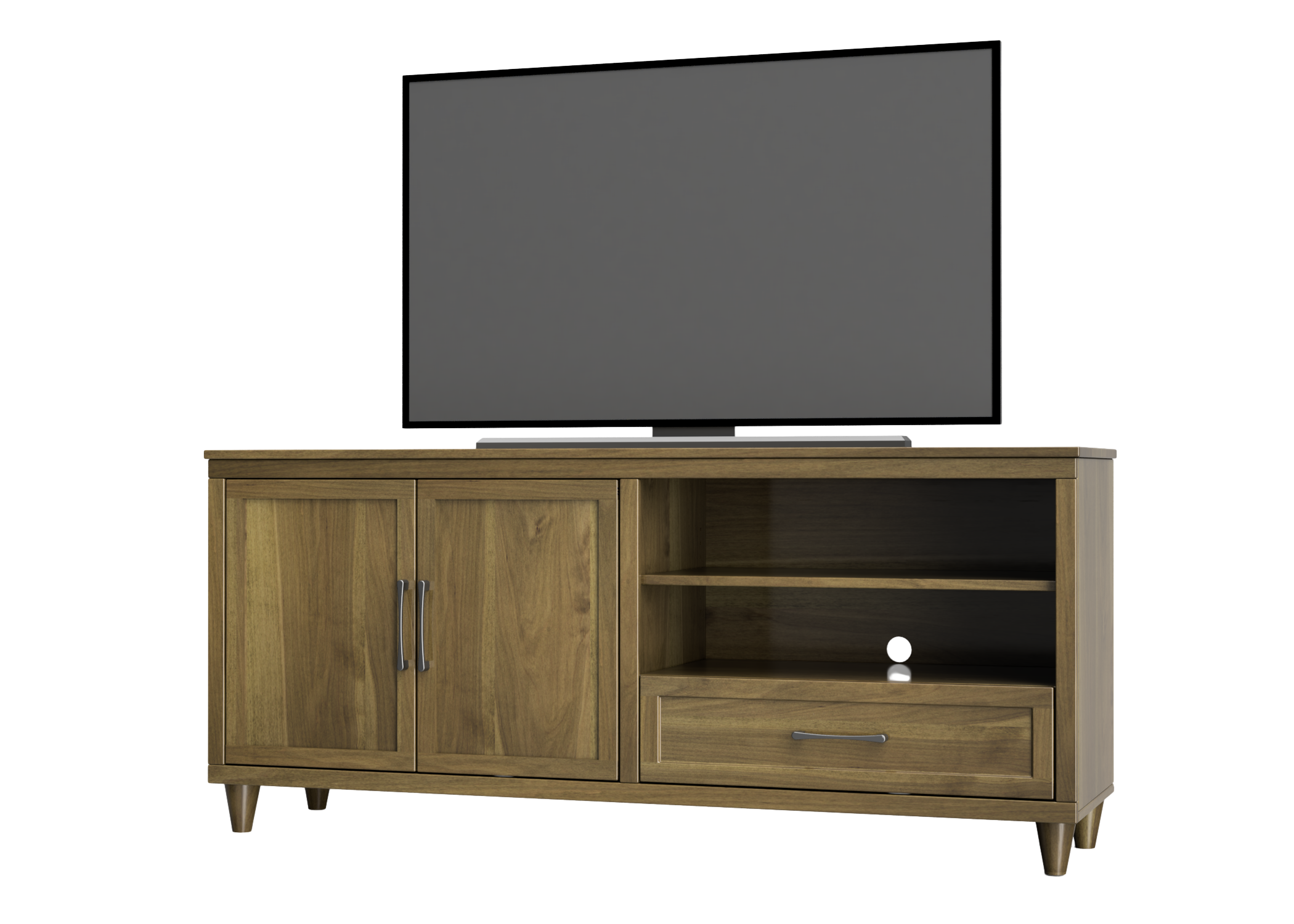68"W x 18"D x 31"D wooden tv stand with three adjustable shelves